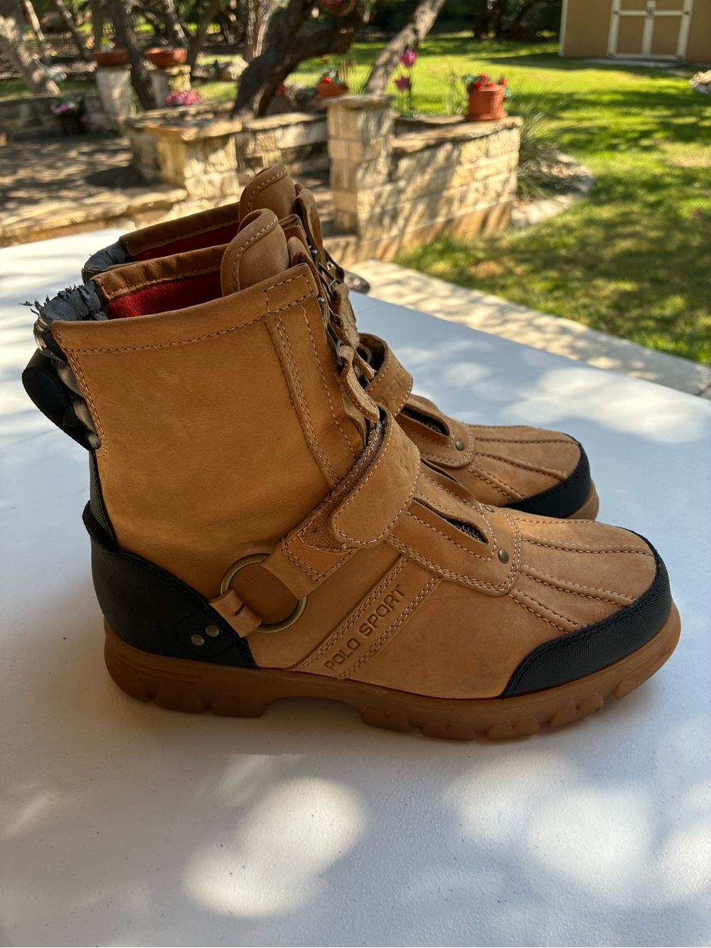 Polo Sport Tan Leather Buckle Boots Size 8 D
